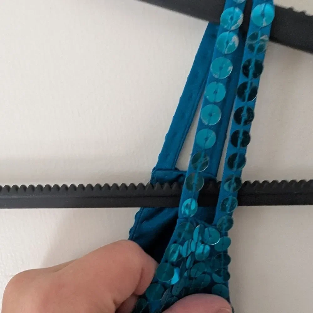 Vintage‎ Adrianna Papell Column Formal Sequin Blue Maxi Dress Gown Size 10 - Picture 5 of 10